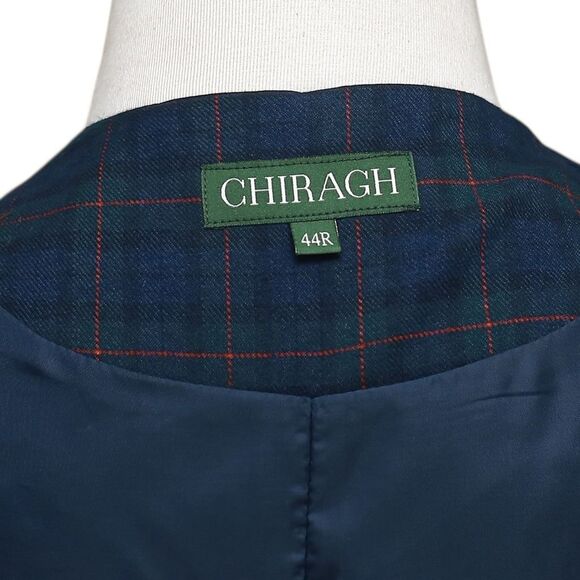 Mens Vest 44R Tartan Plaid Blue Green Red Wool Lapel Waistcoat Formal Wedding - Picture 3 of 9